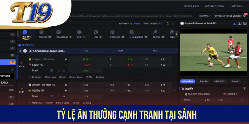 Tỷ lệ ăn thưởng cạnh tranh tại sảnh